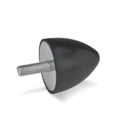 J.W. WINCO GN453-35-40-M8-S-55 Rubber Bumper Cone Stainless, Threaded Stud 453-35-40-M8-S-55